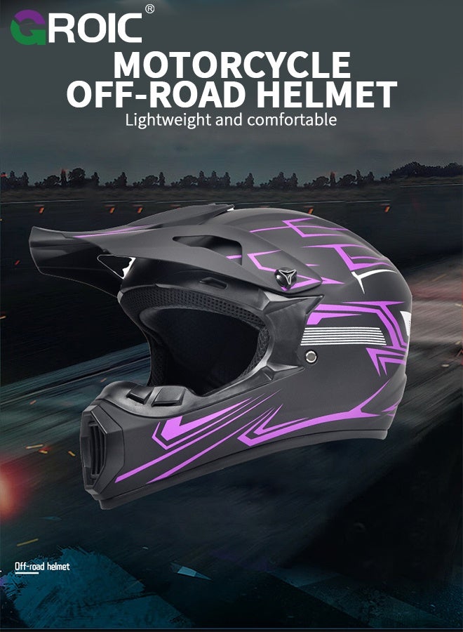 GROIC Motorcycle Helmet, Matte Black with Purple Graphic, Helmet for Street and Track Riders, Ventilation and Safety Design, Lightweight Helmet for Men and Women, Motorbike and Electric Bike Riding - Image 2
